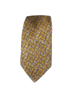 Robert Talbott Estate 100% Silk Necktie Yellow Gold Purple Geometric Swirls USA